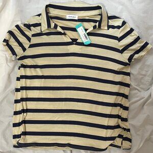 NWT Womens Sz XL GILLI Polo V Neck Collared Short Sleeve Top Striped Shirt